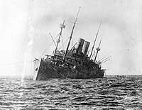 Photo # NH 55504: USS Covington sinking off Brest, France, 2 July 1918