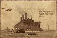 Photo # NH 103207-A-KN: Artwork depicting USS Leviathan arriving at New York after World War I