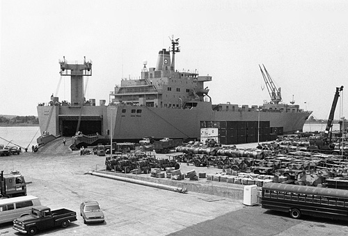 USNS Mercury (T-AKR 10) on 1 July 1980.