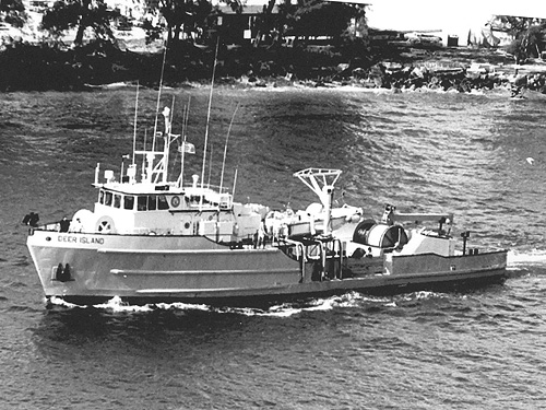 USS Deer Island (YAG 62), probably in the Bahamas in 1975-1982.